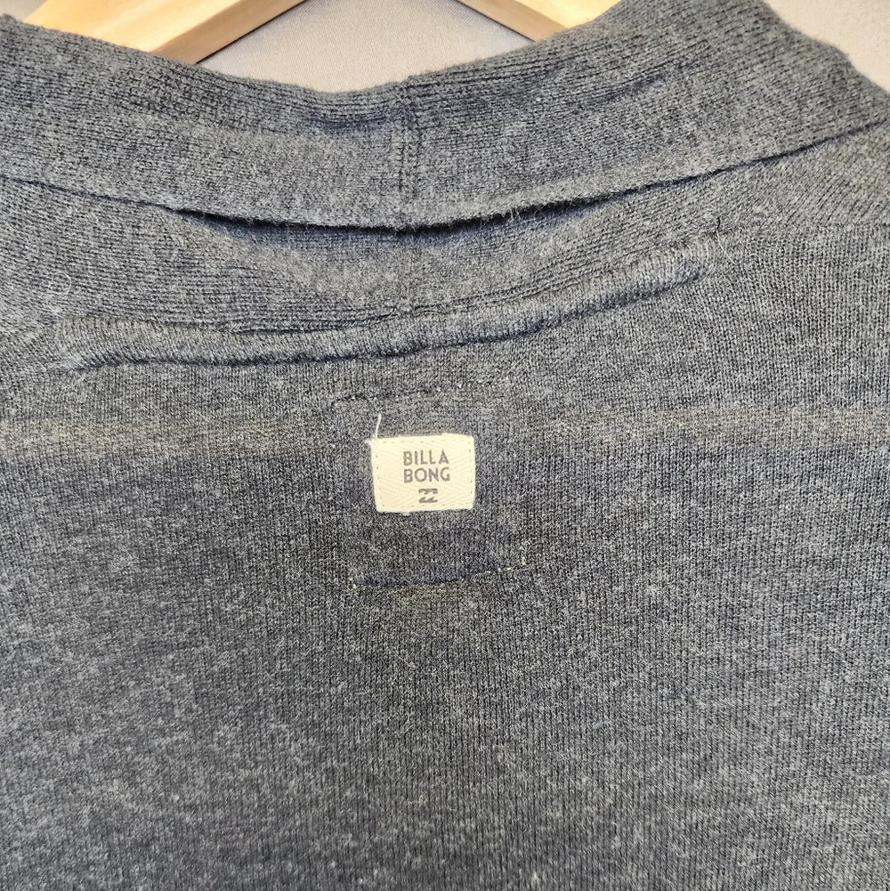 Billabong Gray Open Front Cardigan Sweater Cotton Rayon Knit Shawl Collar Small